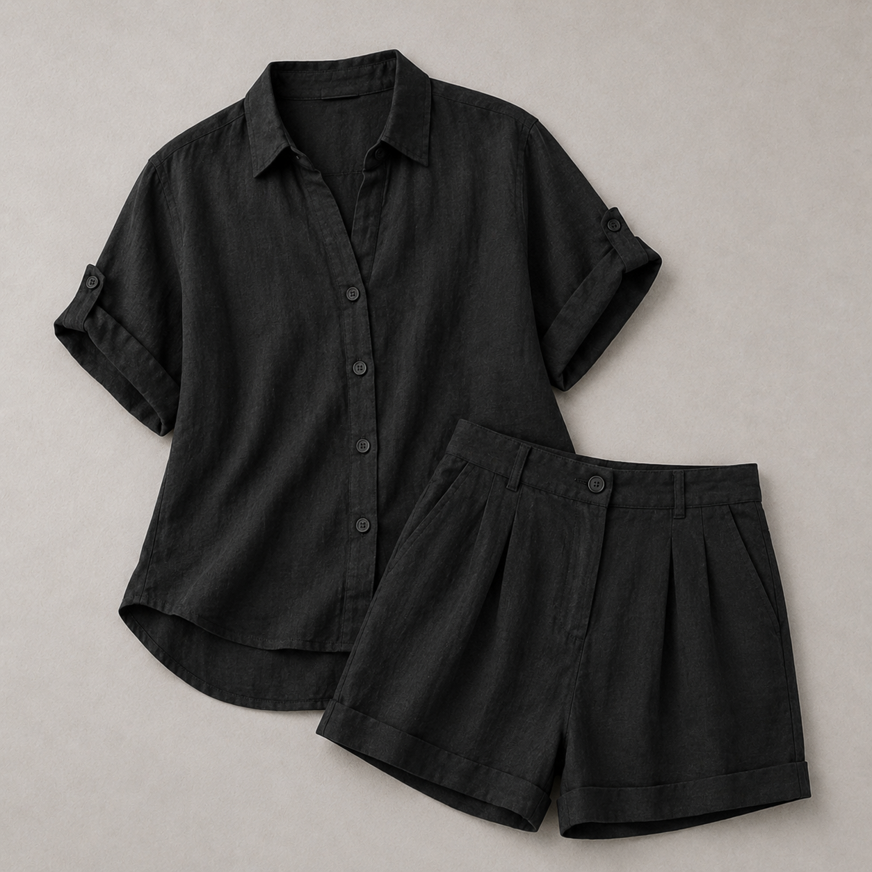 Lässiges Leinen-Sommer-Set - Schwarz