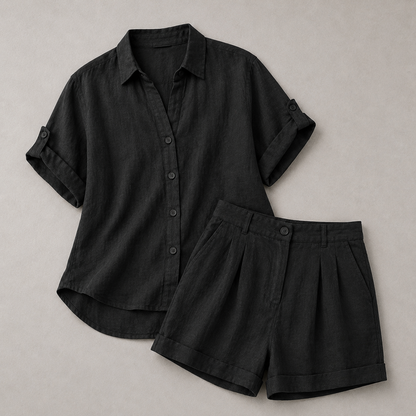 Lässiges Leinen-Sommer-Set - Schwarz